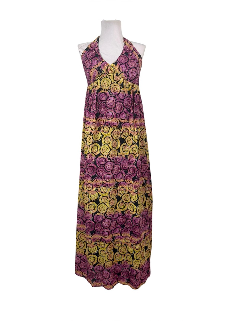 Old Navy Maxi Dress Halter Medium Lined Linen Cotton Purple Black Summer Boho